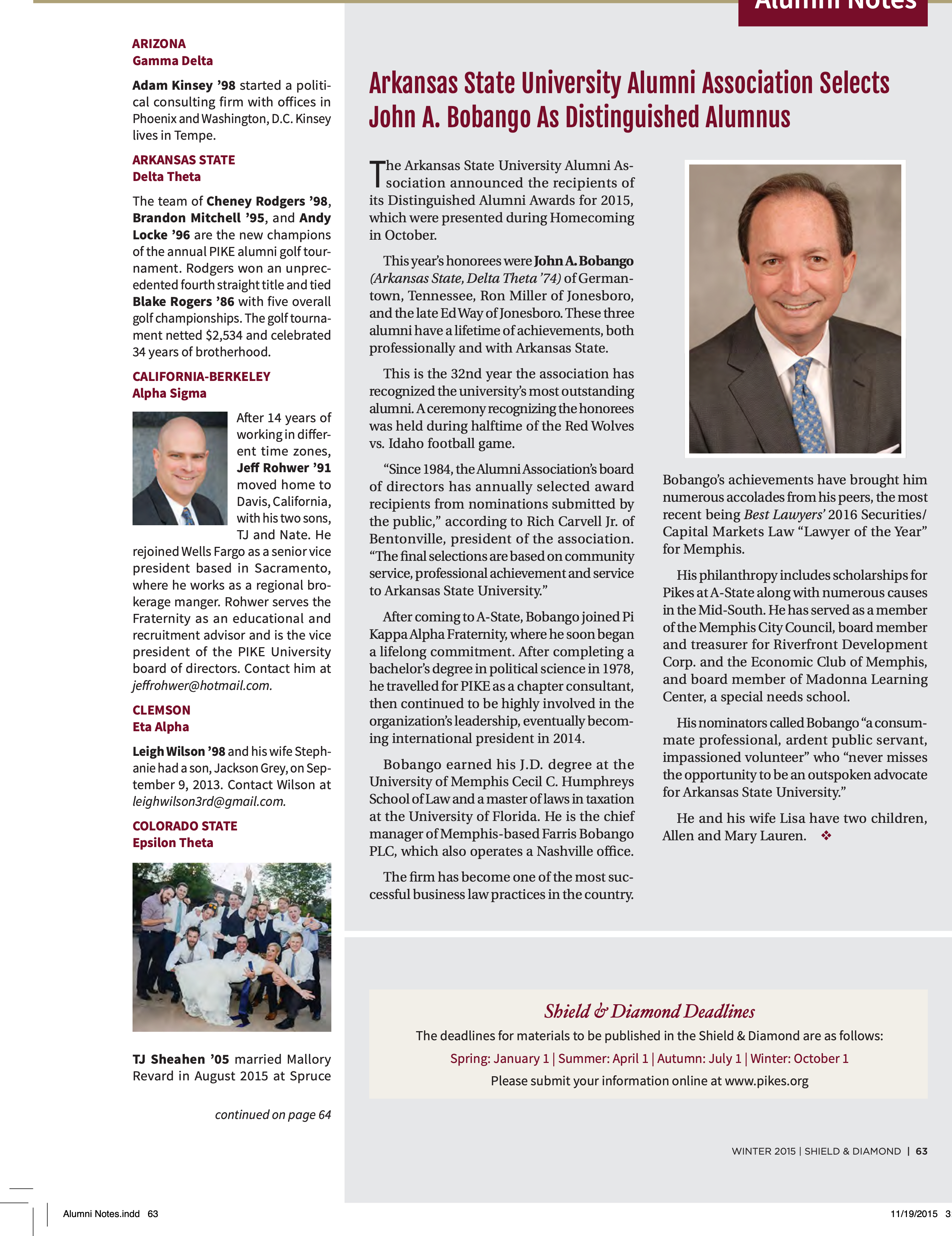 Alumni Notes, Winter 2015